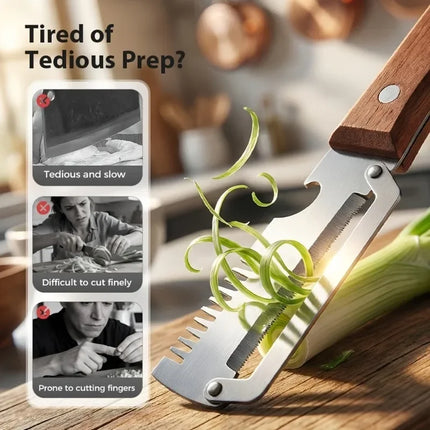 Two-piece heavy-duty stainless steel peeler and slicer，Equipped with a bottle opener and straight blade design。Suitable for suga