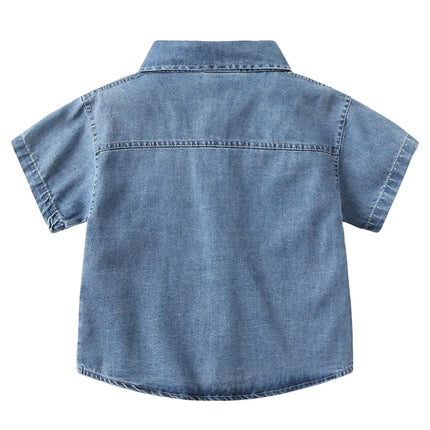 Toddler Kids Summer Jean Shirts Baby Boys Casual Denim Shirt Solid Color Short Sleeve Button Down Blouse Fashion Tops Streetwear