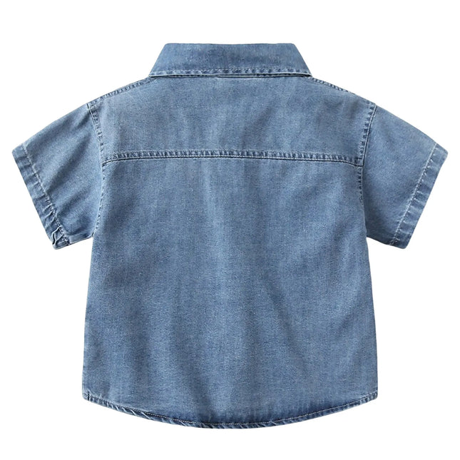 Toddler Kids Summer Jean Shirts Baby Boys Casual Denim Shirt Solid Color Short Sleeve Button Down Blouse Fashion Tops Streetwear