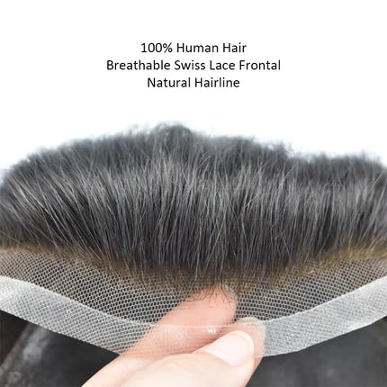 Vloop Thin Skin Toupee With Front Lace PU 0.03-0.04mm Human Hair Wigs for Men Indian Remy Hairpiece Natural Hair System Toupee