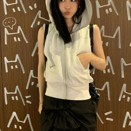 2026 Zipper Pocket Design Women Crop Top Y2k Aesthetic Vintage Grunge Solid Hoodies Japanese Streetwear Hooded Tee Shirts Summer