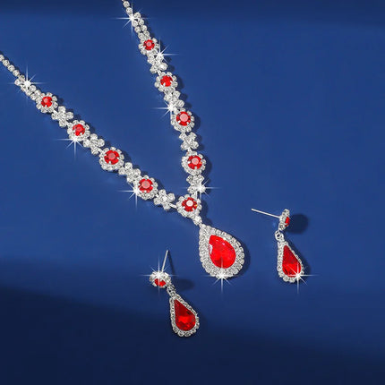 2pcs/set Jewelry Sets Women Elegant Waterdrop Rhinestone Pendant Necklace stud Earrings Wedding Dress Bridal Jewelry Set