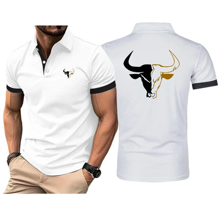 Sports Bull Pattern Fashion 2025 New Men's Summer Solid Color Short Sleeve High Quality Classic Slim Fit Polo Shirt Tops