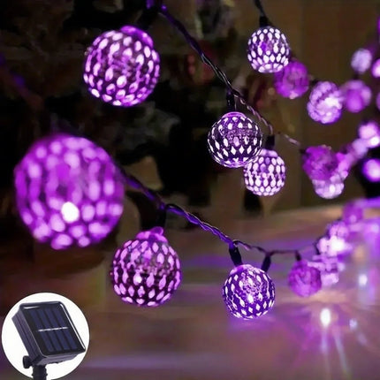Solar Moroccan Ball String Lights 50/30/20 LED Detachable Solar Outdoor Decor Lights for Wedding Parties & Home Button Control
