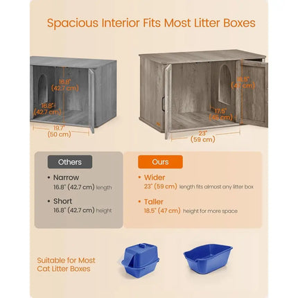 Hidden Cat Litter Box Enclosure with Front Entry, Double Doors, Handles, and Side Table, 33.5 x 19 x 19.5 Inches, Heather Grey