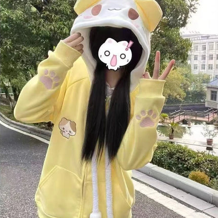 Kawaii Sweet Long Sleeve Hooded Hoodie Autumn New Japanese Pink Loose Lovely Coat Women's Design Warm Pretty Embroidery Overcoat