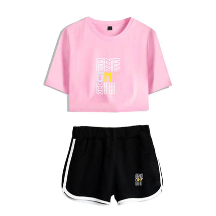 Fashion Youthful Game GeorgeNotFound Print Two Piece Set Women Sexy Shorts+lovely T-shirt Cute Dew navel Sport Girl suits