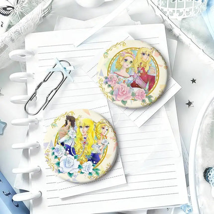 manga art anime Rose of v-Versailles Lady Oscar round Badge Laser Style Peripheral Lapel Pins Goods Tinplate Brooch﻿ bag decor