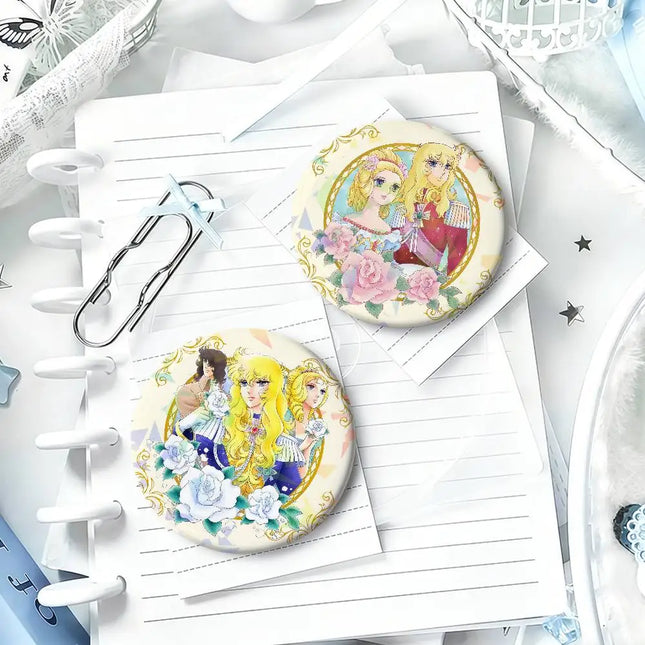 manga art anime Rose of v-Versailles Lady Oscar round Badge Laser Style Peripheral Lapel Pins Goods Tinplate Brooch﻿ bag decor