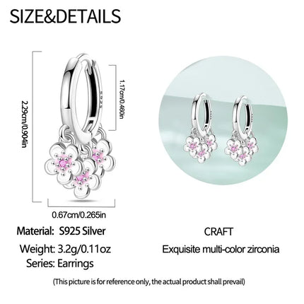 Original Earrings 925 Silver Fruit Series Cherry Strawberry Hoop Earrings Ear Studs Zircon Making Jewelry for Women Girl Party