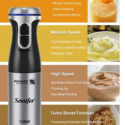 Hand Blender Sonifer SF-8180 1200W Immersion Blender Stainless Steel Blade Turbo Speed Control Smoothie Maker Kitchen