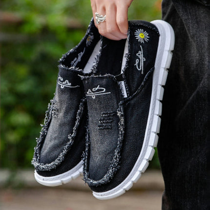 women's shoes   Daisy embroidery denim, casual sneaker. women's shoes summer 2025 . cheap shoes clearance free shipping