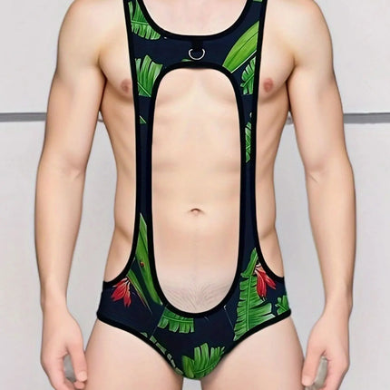Men's Thong Leotard Bodysuit Stretch Wrestling Singlet Jumpsuit One-Piece G-String Underwear Hollow Lingerie Suspender Jumpsuits