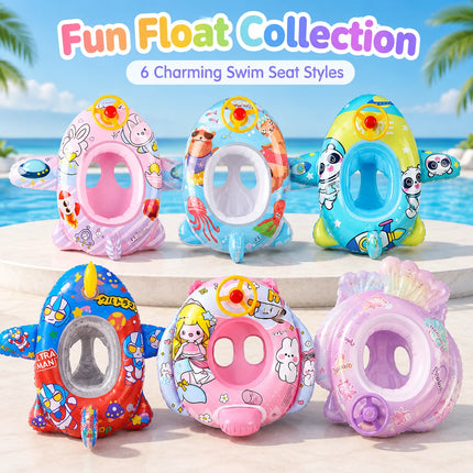 1PC Inflatable Swim Seat Pool Float with Steering Wheel, Cartoon Swimming Ring Water Float Seat for Summer Beach Pool Party