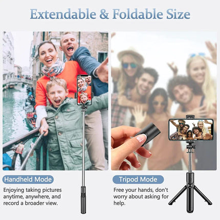 3In1 Bluetooth Selfie Tripod with Fill Light Shutter Remote Portable Foldable Monopod for iPhone Smart Phone