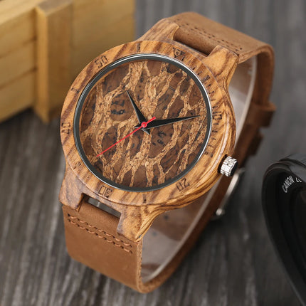 Unique Irregular Pattern Display Wood Watches Quartz Timepiece Men's Genuine Leather Casual Hot Fashion Male Wooden Clock reloj