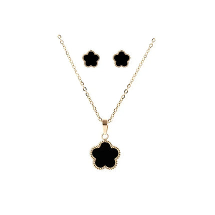 New Lucky Five-petal Flower Five-leaf Clover Earrings Necklace Two-piece set for Woman Fashionable Accessories Party Jewelry