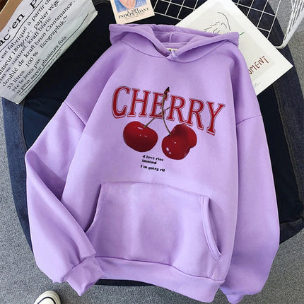 Girls 2000s Cherry Love Long Sleeve Pocket Hoodies Funny Gothic Sweatshirt  Women's Print Casual Hoody Streetwear Y2k Clothes