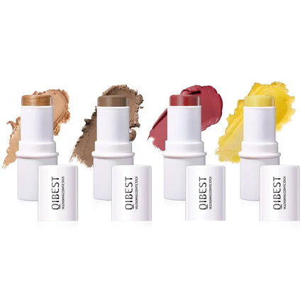 QIBEST Multi-functional Makeup Balm Pearlescent Highlights Stick Cheek Blush Brighten Highlight Stick Lip Balm Contour Pen