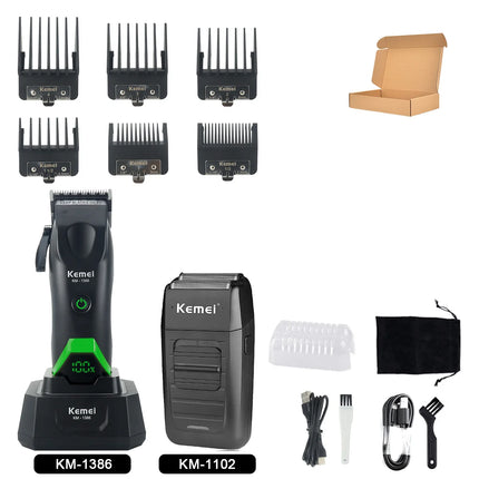 Kemei 1386 Men's Hair Clipper 8000RPM DLC Blade with Base Charger LED Display 2000mAh Professional Hair Cutting Machine Trimmer