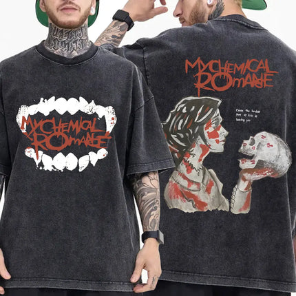 My Chemical Romance Band Washed T-shirt Long Live The Black Parade Tour Merch T-shirts Men Women Gothic Punk Oversized T Shirts