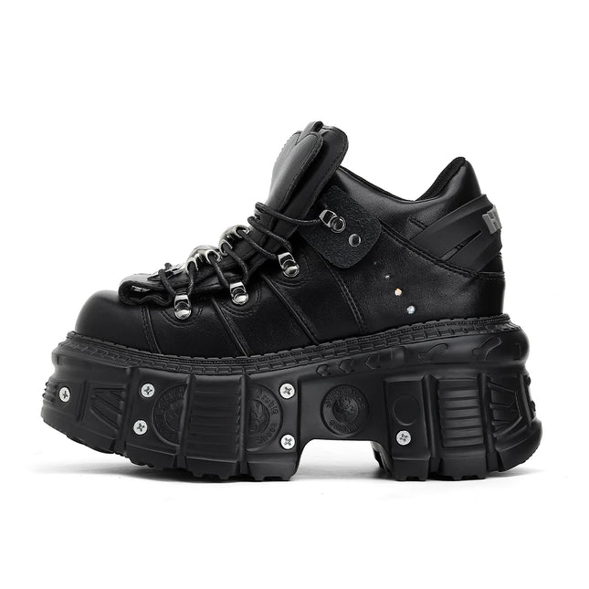 2026 New Punk Style Women's Shoes Lace-up Heel Height 6CM Platform Shoes Women's Gothic Ankle Rock Boots Metal Decor Women's Sneakers
