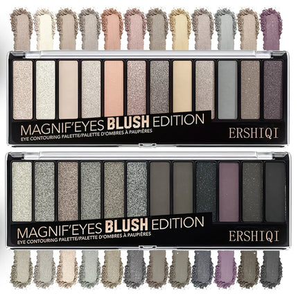 ErshiQI 12-Color Eyeshadow with Pearlescent, Matte & Fine Glitter