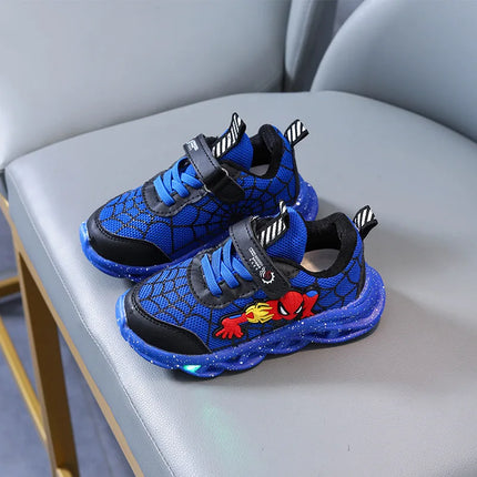LED Casual Sneakers Red Black For Spring Boys Mesh Outdoor Spider-Man Shoes Children Lighted Non-slip Shoes Size 21-30
