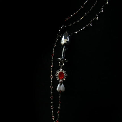 Red Tassel Gem Nipple Clamps Erotic Collar Body Chain Chest Restraint BDSM Women's Sexy Body Accessories Fetish Adult Sex Toys