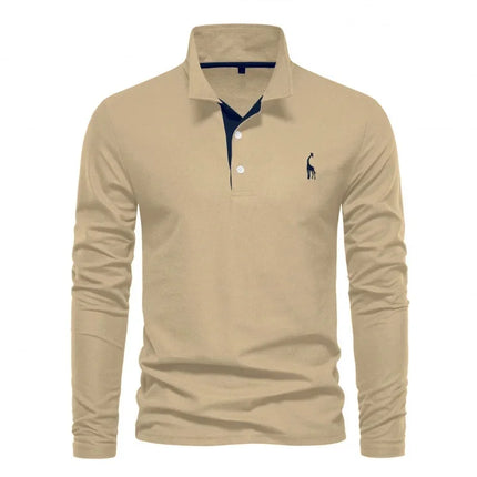Spring New Style Men's Cotton POLO Shirt Casual Long Sleeve Turn-down Collar Embroidery Deer Fashionable Breathable Polo Top