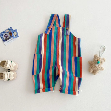 5282 Baby Fashion Striped Pants 2025 Spring New Korean Baby Boy's Strap Pants 0-5Year Girl's Suspender Pants
