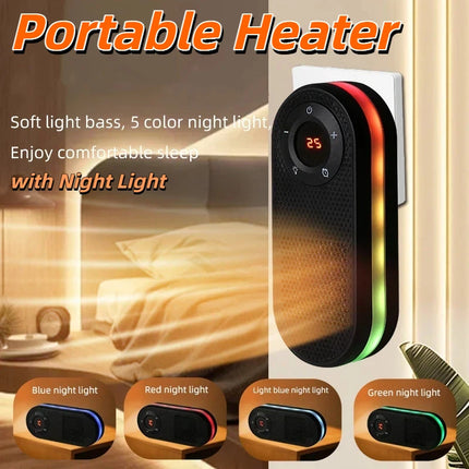 Wall Mounted Space Heater with Night Light Small Quick Heat Remote LED Display Overheat Protection Warmer for Bedroom Offices