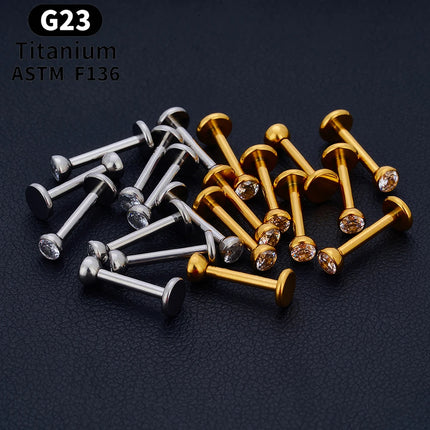 10PCS ASTM F136 G23 Titanium Piercing Labret Lip Ring Stud Earring CZ Ear Tragus Cartilage Helix Daith Pierc Jewelry 16/18/20g