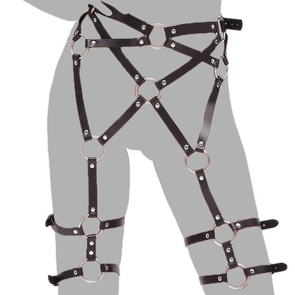 Thierry adult games PU leather Body Harness Underwear Garter Belts Sexy Women Waist To Leg Bondage Cage Straps Garter Body Belts
