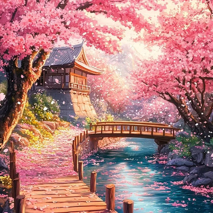 500/1000/1200/2000PCS Adult Jigsaw Puzzle  Cherry Blossom House Landscape Reducing Toy Holiday gift Perfect for DIY Creative Fun