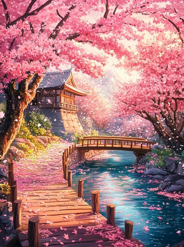 500/1000/1200/2000PCS Adult Jigsaw Puzzle  Cherry Blossom House Landscape Reducing Toy Holiday gift Perfect for DIY Creative Fun