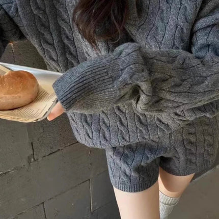 Loose  Ne Knitted Sweater And orts Set for Women Faionable Lazy Sle Twist Knit Top And Bot Two-Piece Suit