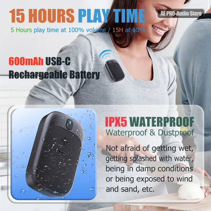 Wearable Bluetooth Speaker Mini Magnetic Clip Wireless Speaker 15H Playtime Portable Outdoor Waterproof Hands-free Call Speaker