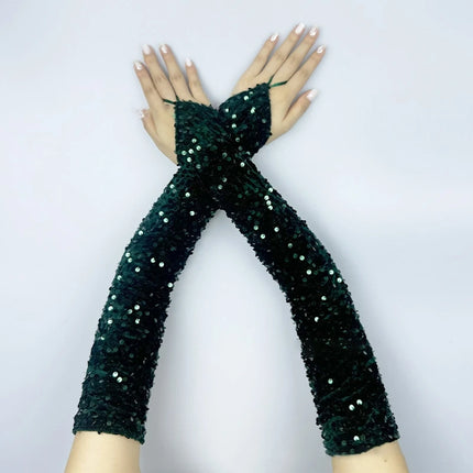 Women's Sexy Sparkling Sequin Gloves Female Club Party Dance Long Gloves Costume Performance Accessories