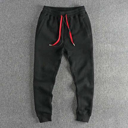 Autumn Winter New American Retro Thickened Velvet Sweatpants Men's Simple Washed Heavyweight Drawstring Sports Ankle-tied Pants