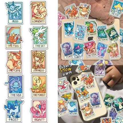 45Pcs/pack Pokemon Eevee Pikachu Tarot Card Stickers Anime Cartoon Vinyl Decals for Journal Laptop Water Bottle Decor Stickers