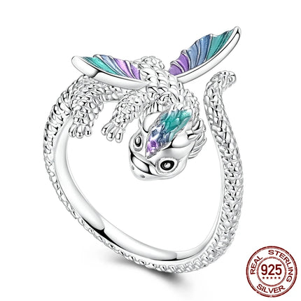 Opening Ring 925 Original Silver Adjustable Three-color Butterfly Fire Dragon Ring Fashion Jewelry Birthday Gift For Women