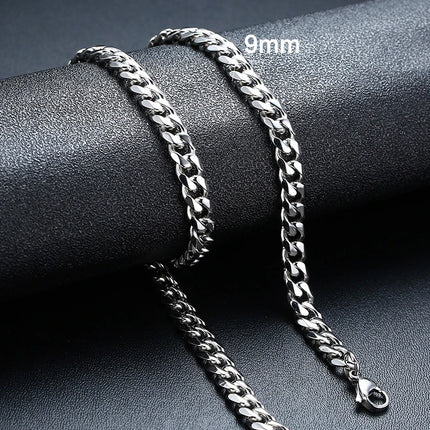 3-11MM Classic Cuban Chain Necklace for Men Women,Silver Black Gold Grey Color Stainless Steel Chains,Basic Punk Jewelry Gift