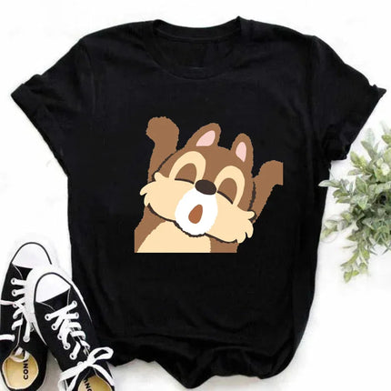 New Women's Chip And Dale Printed Casual T-shirt Street Y2k Fashion Round Neck Short Sleeve Skin-friendly Anime Oversize Clothes