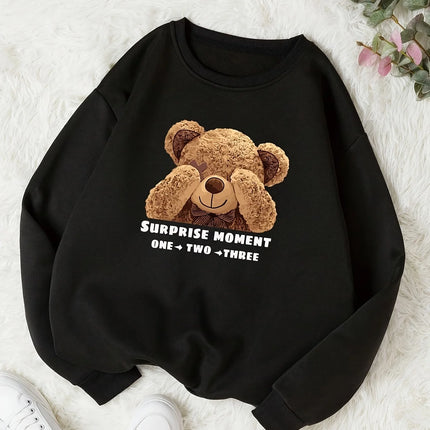 CLoose Sweatshirt Casual Long Sleeve Women Autumn and Winter Cartoon Bear Comfortable Pullover Crewneck Loose Female Clothes