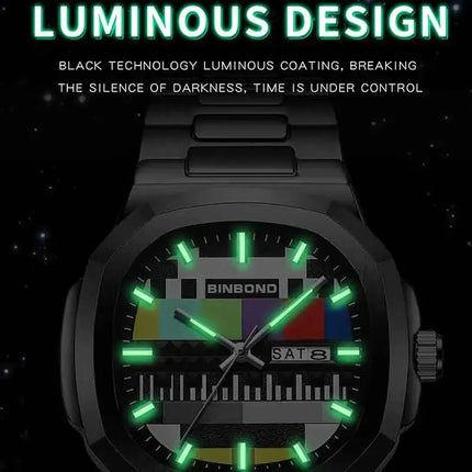 BINBOND Creative TV Dial Men's Watches New Fashion Original Retro Design Luminous Quartz Wristwatch For Men With Calendar Week