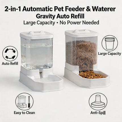 4L Large Capacity Automatic Cat Feeder & Waterer Set | Gravity Pet Food Dispenser for Cats & Dogs | BPA-Free & Non-Electric Safe