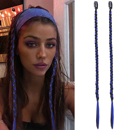 2pcs 18"Long Synthetic Clip-In Box Braid Hairpiece Extension, Boho Hairstyle, High-Temperature Fiber Daily Costume Party K-POP