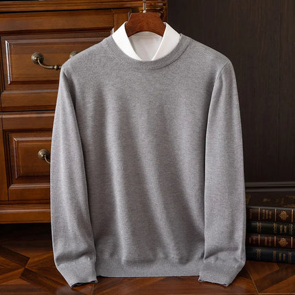 Autumn Winter Men's O-Neck Merino Wool Sweater New Versatile Basic Cashmere Pullover Casual Business Knitwear Sweater