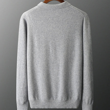 Men's POLO Collar Knitted Pullover Sweater 100% Cashmere Long Sleeved Shirt Casual Business Solid Color Men's Tops Autumn Winter